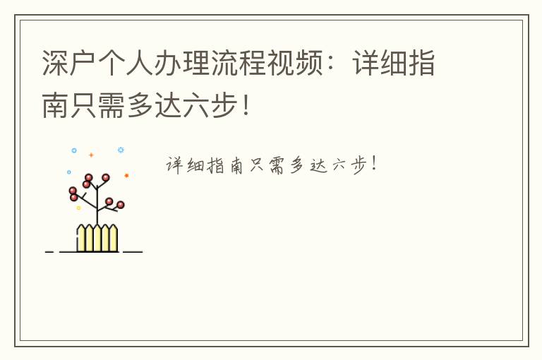 深户个人办理流程视频：详细指南只需多达六步