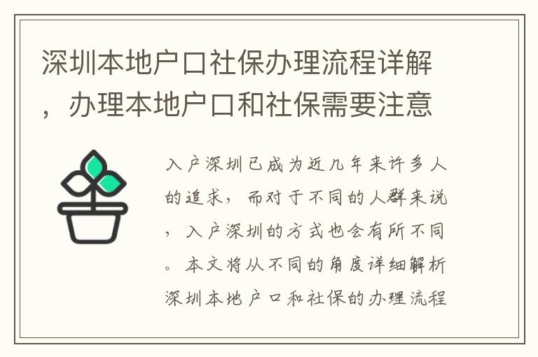深圳本地户口社保办理流程详解，办理本地户口