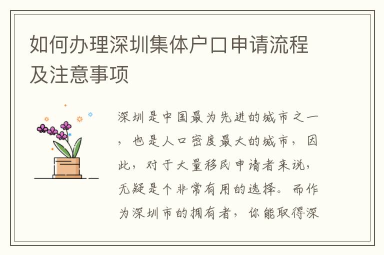 如何办理深圳集体户口申请流程及注意事项