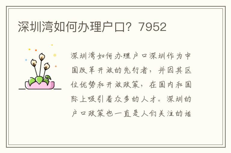 深圳湾如何办理户口？7952