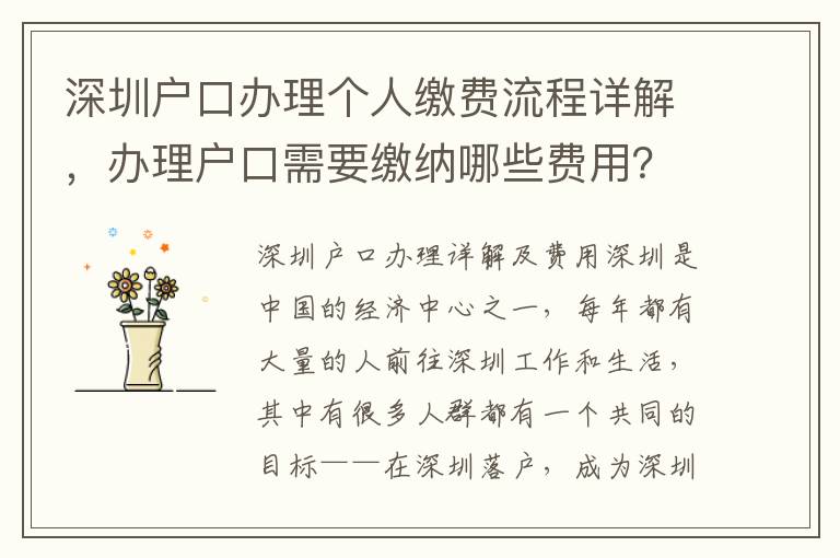 深圳户口办理个人缴费流程详解，办理户口需要