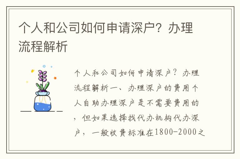 个人和公司如何申请深户？办理流程解析