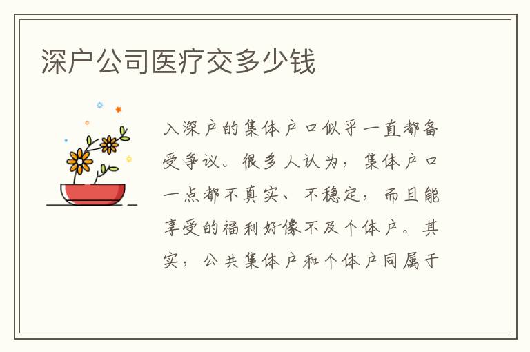 深户公司医疗交多少钱