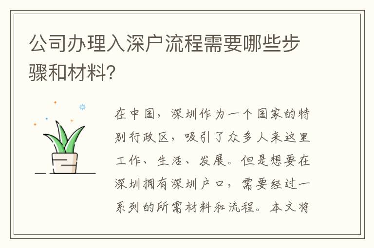 公司办理入深户流程需要哪些步骤和材料？