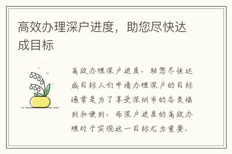 高效办理深户进度，助您尽快达成目标