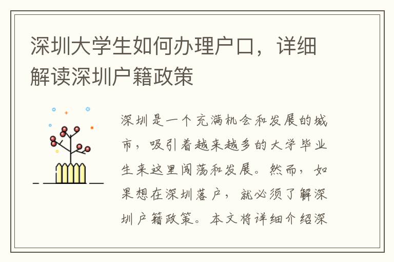 深圳大学生如何办理户口，详细解读深圳户籍政策