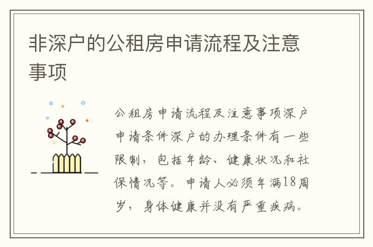非深户的公租房申请流程及注意事项