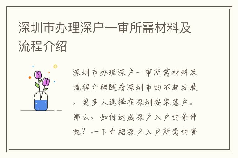 深圳市办理深户一审所需材料及流程介绍