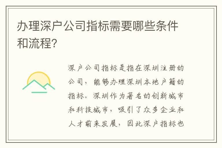 办理深户公司指标需要哪些条件和流程？