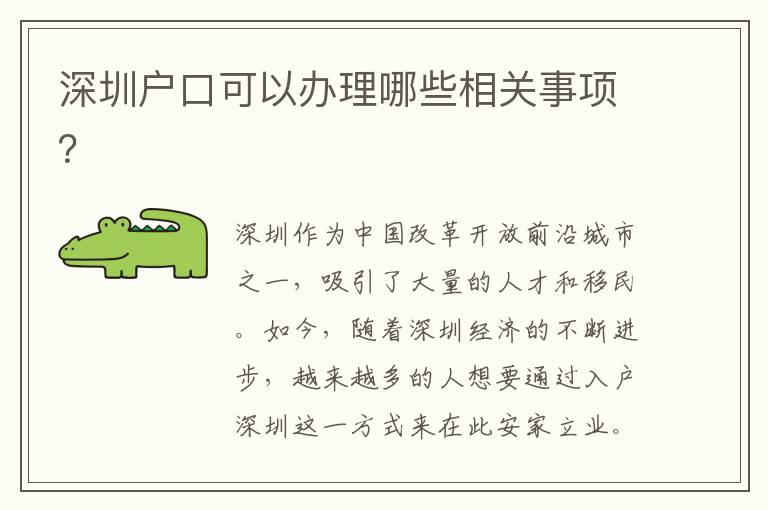 深圳户口可以办理哪些相关事项？