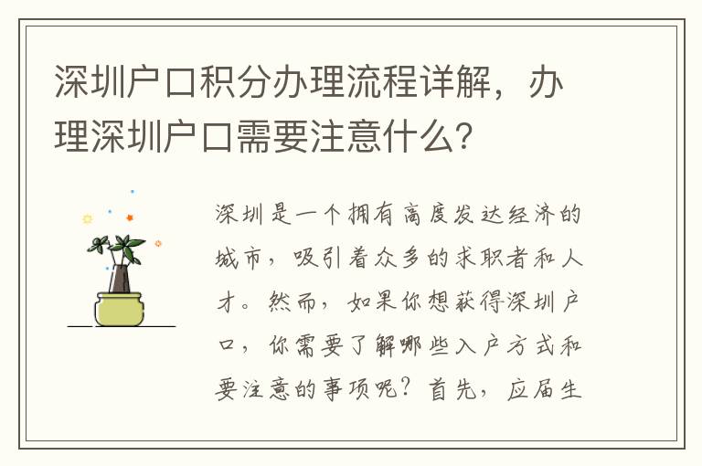 深圳户口积分办理流程详解，办理深圳户口需要