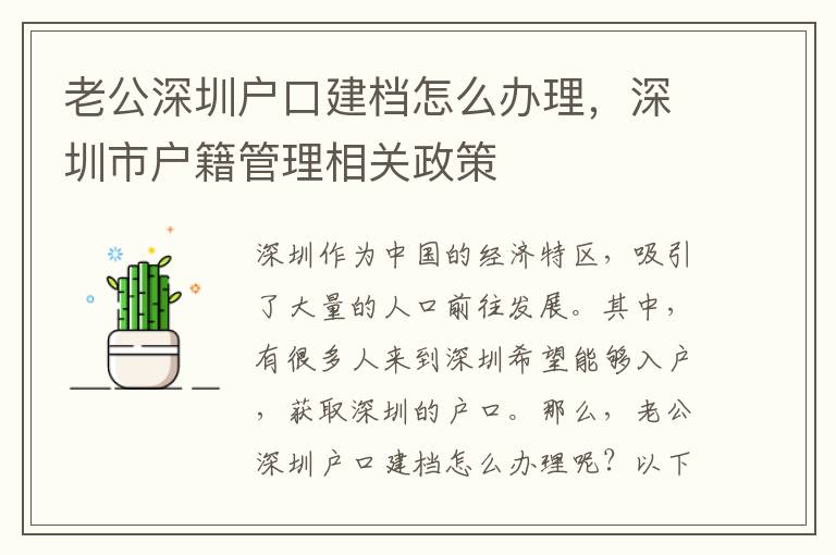 老公深圳户口建档怎么办理，深圳市户籍管理相
