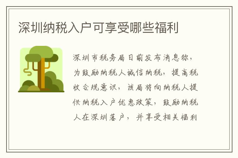 深圳纳税入户可享受哪些福利