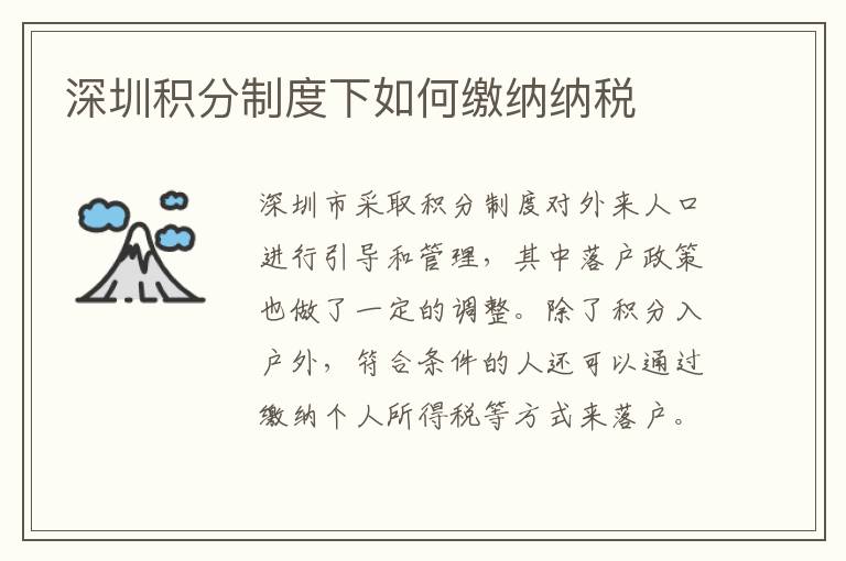 深圳积分制度下如何缴纳纳税