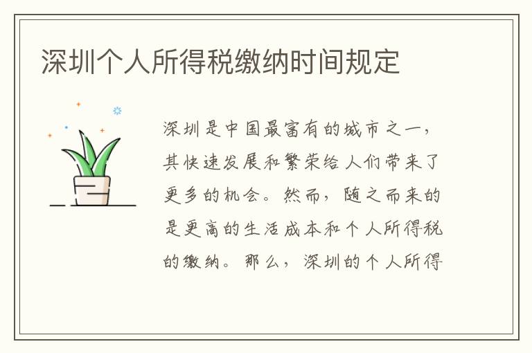 深圳个人所得税缴纳时间规定