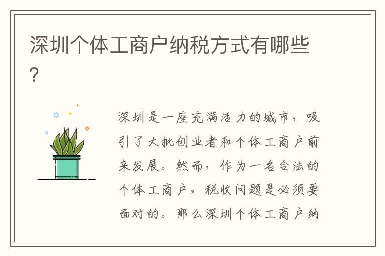 深圳个体工商户纳税方式有哪些？