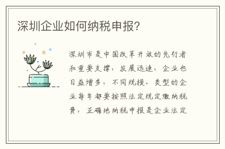 深圳企业如何纳税申报？
