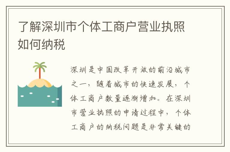 了解深圳市个体工商户营业执照如何纳税