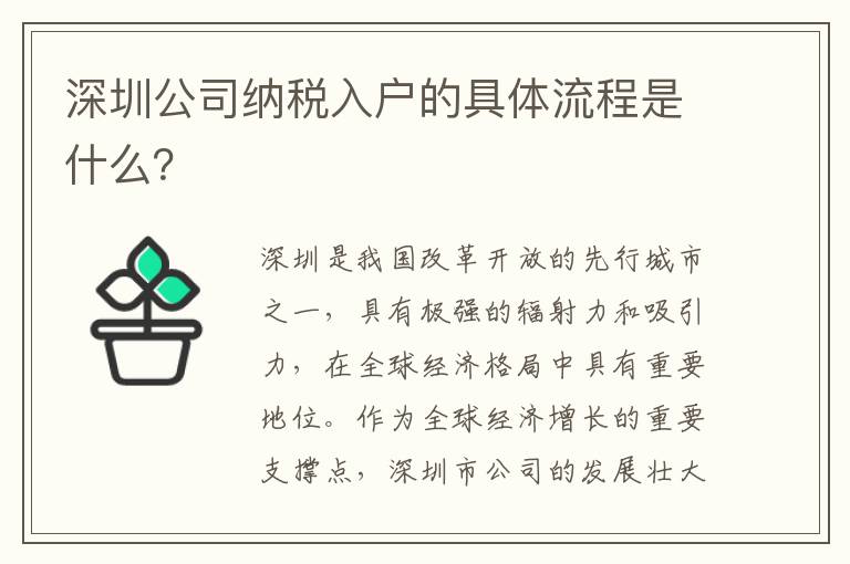 深圳公司纳税入户的具体流程是什么？