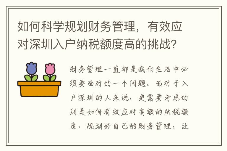如何科学规划财务管理，有效应对深圳入户纳税